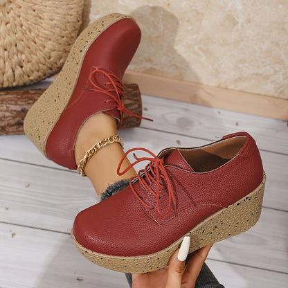Spring And Autumn Stylish Casual Wedge Shoes with Comfortable Platform, Thick-Soled Lace-Up Sneakers for All Seasons.
