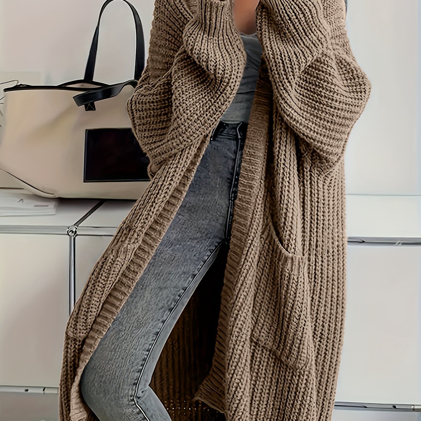 Elegant Plus Size V-Neck Knit Coat