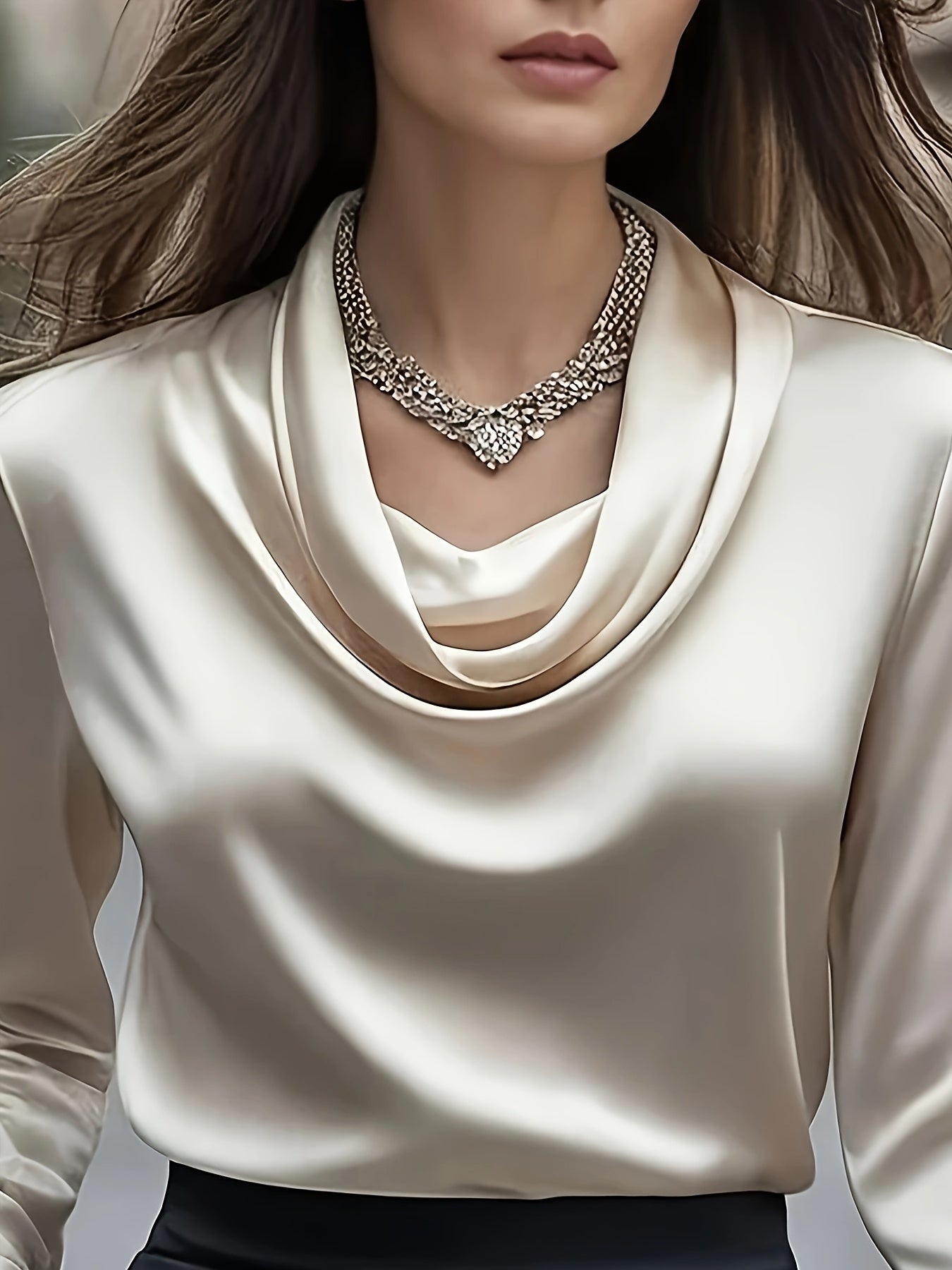 Women'S Elegant Solid Color Long Sleeve Blouse - Soft Wrinkle-Resistant Fabric, Button-Front Closure, Round Neck & Collar, All-Season Versatile Shirt for Office