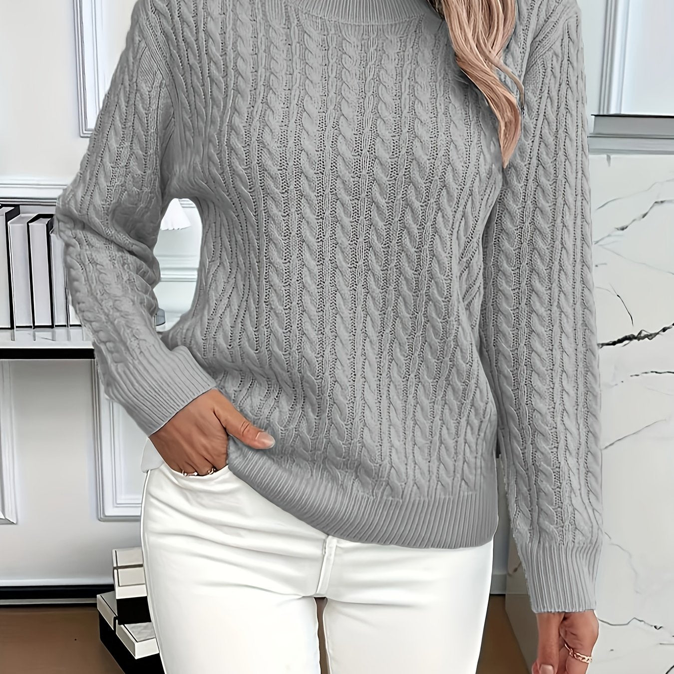 Elegant Women's Loose-Fit Ribbed Sweater - Spring/Autumn Essential
