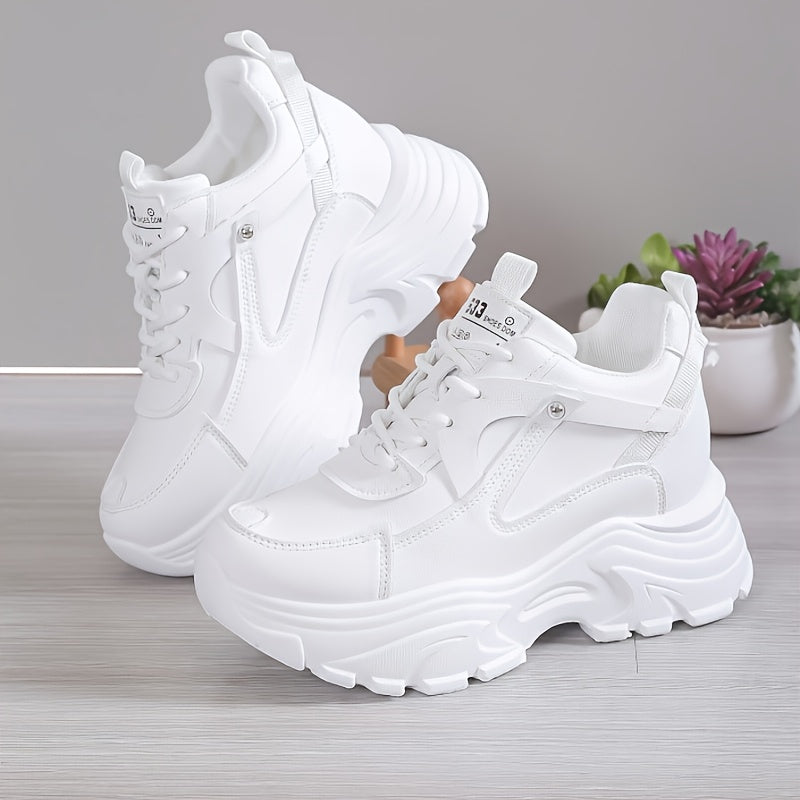 Women's Fashion All-White Platform Sneakers - Trendy Look, Stylish Design, Comfortable for All-Day Wear