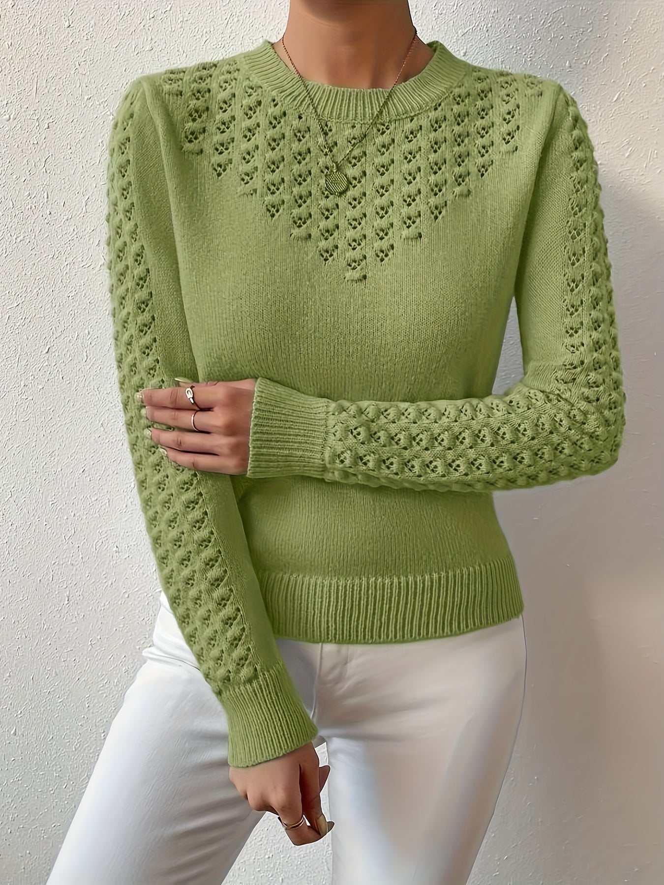 Women'S Light Sweater - Soft Round Neck Pullover with Geometric Pattern, Chic Office to Party Outfit, All-Season Everyday & Formal Wear, Elegant Women'S Sweater For Year-round Style, Ladies Sweaters, Casual Wear, Durable Construction, Stylish Top