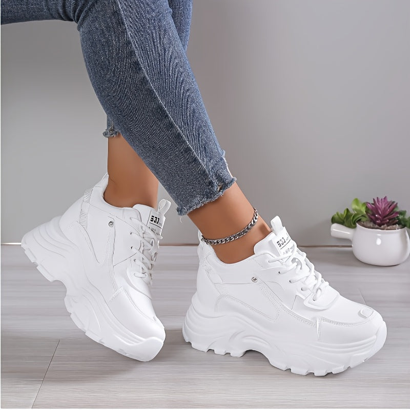 Women's Fashion All-White Platform Sneakers - Trendy Look, Stylish Design, Comfortable for All-Day Wear