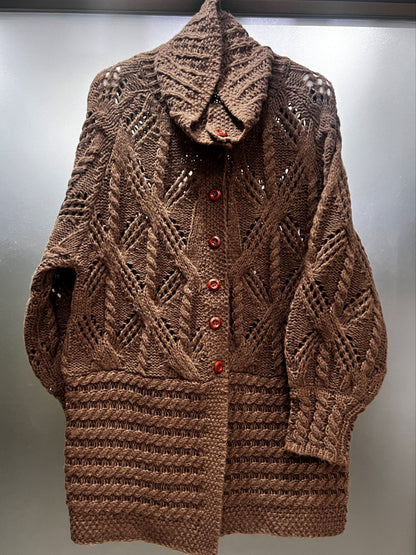 A Chunky Long Coat with a Twisted Rope Design