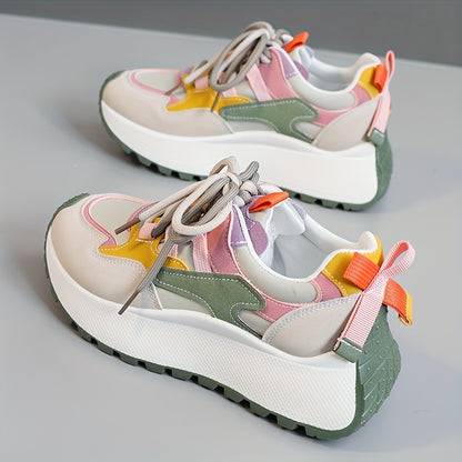 LYKU Women's 2024 Red Chunky Platform Lace-Up Dad Shoes - Low-Top  Sneakers with Thick PVC Sole, Breathable for height & Casual, Autumn Walking Shoes