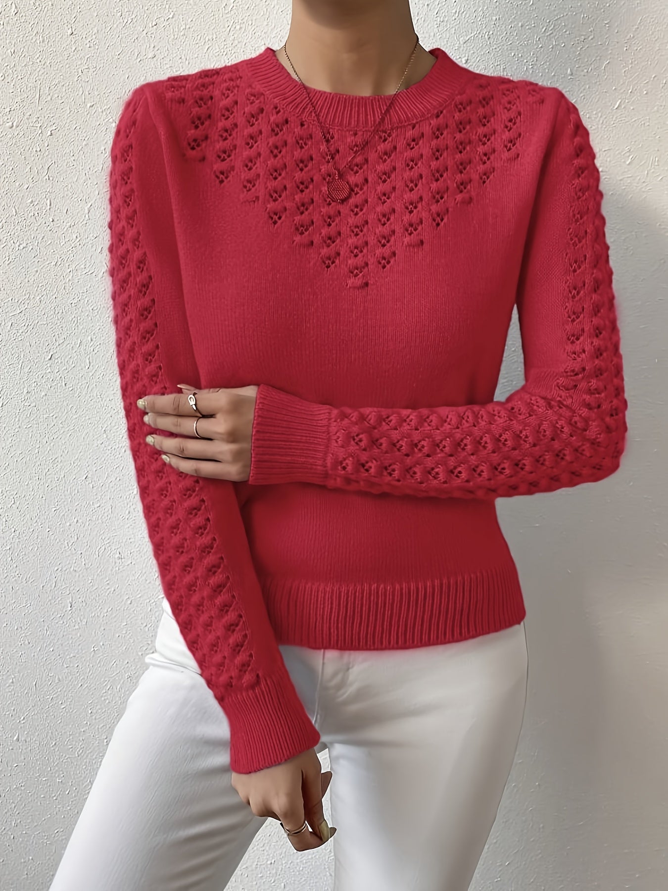 Women'S Light Sweater - Soft Round Neck Pullover with Geometric Pattern, Chic Office to Party Outfit, All-Season Everyday & Formal Wear, Elegant Women'S Sweater For Year-round Style, Ladies Sweaters, Casual Wear, Durable Construction, Stylish Top