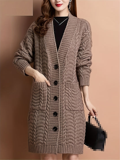 Women'S Button Coat with Pockets, V-Neck Cardigan, Basic Outerwear Top D041