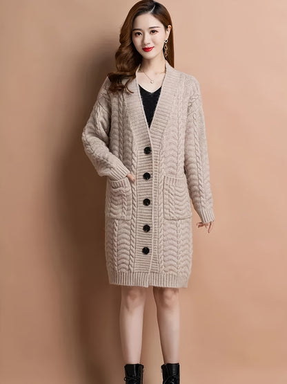 Women'S Button Coat with Pockets, V-Neck Cardigan, Basic Outerwear Top D041