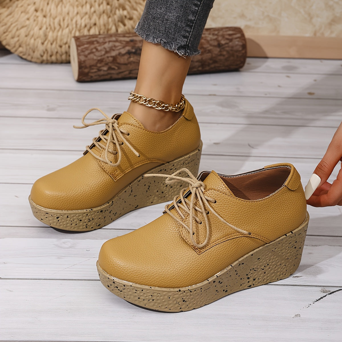 Spring And Autumn Stylish Casual Wedge Shoes with Comfortable Platform, Thick-Soled Lace-Up Sneakers for All Seasons.