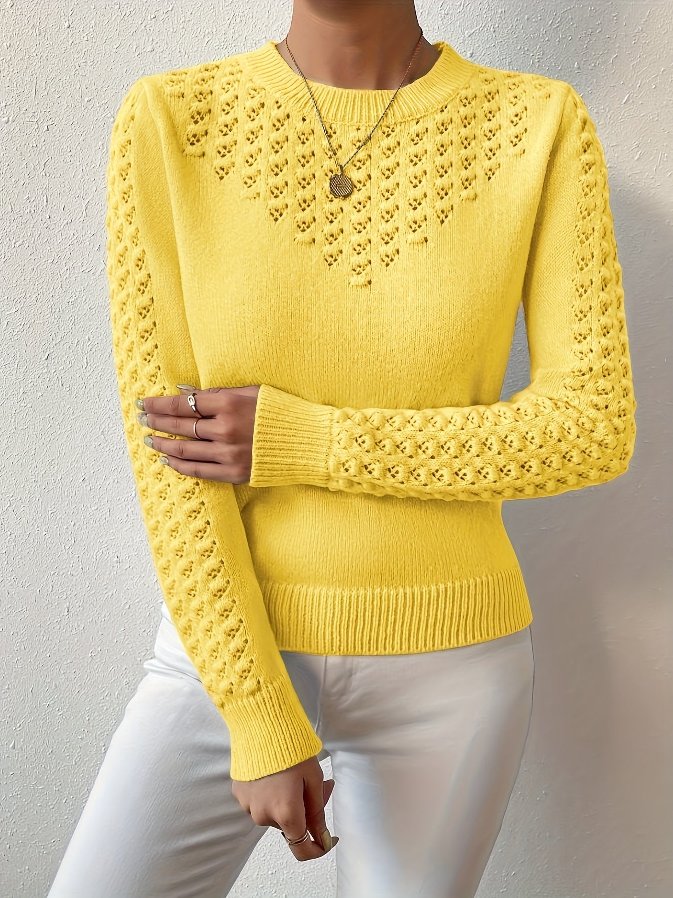 Women'S Light Sweater - Soft Round Neck Pullover with Geometric Pattern, Chic Office to Party Outfit, All-Season Everyday & Formal Wear, Elegant Women'S Sweater For Year-round Style, Ladies Sweaters, Casual Wear, Durable Construction, Stylish Top