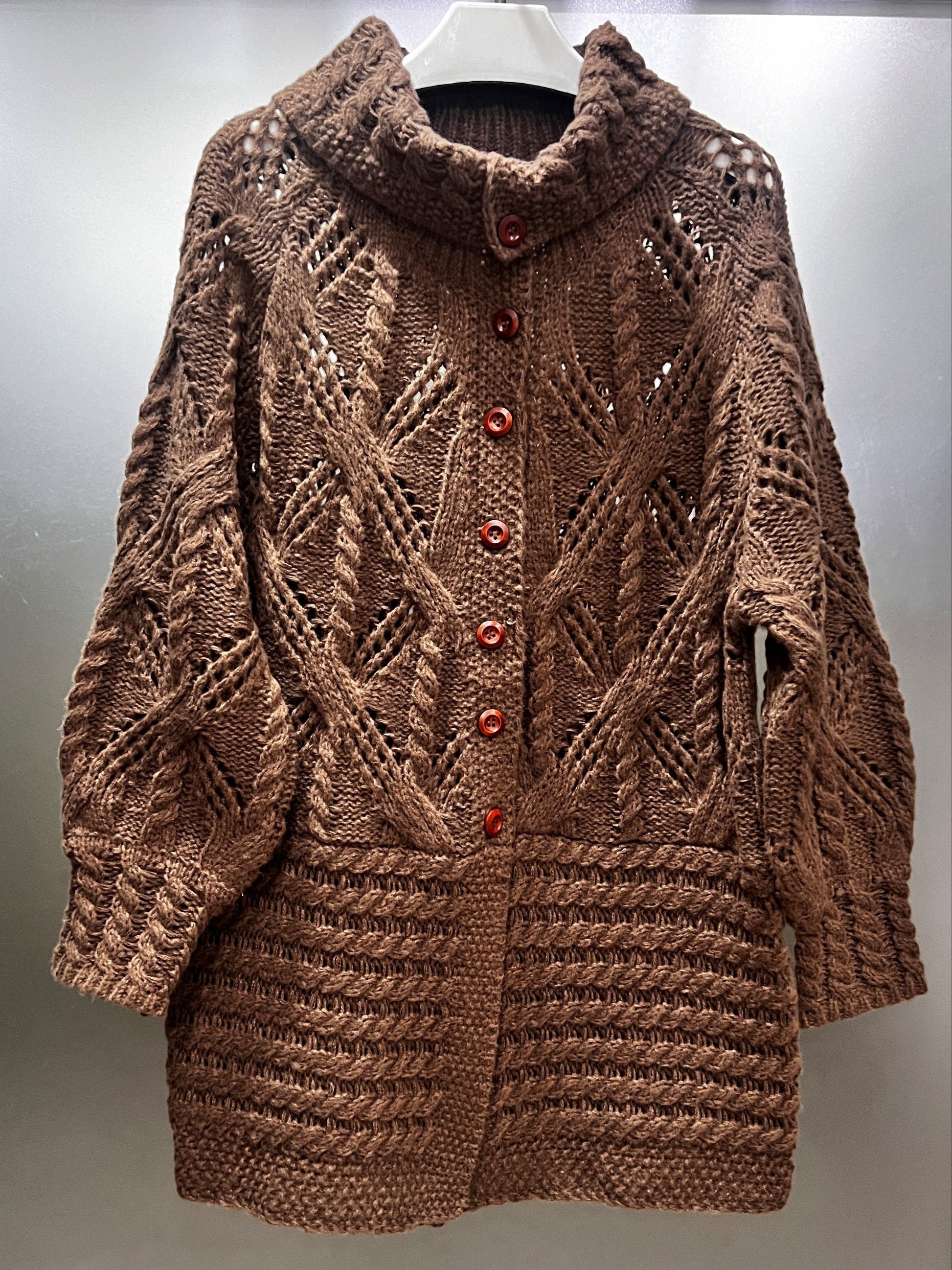 A Chunky Long Coat with a Twisted Rope Design