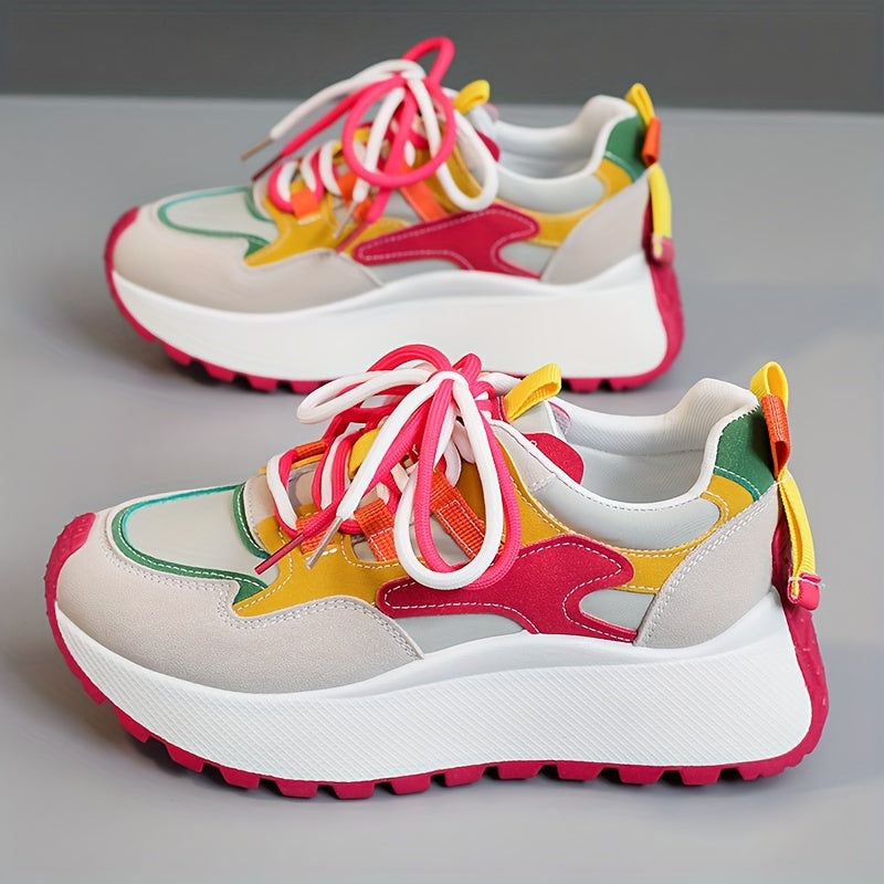 LYKU Women's 2024 Red Chunky Platform Lace-Up Dad Shoes - Low-Top  Sneakers with Thick PVC Sole, Breathable for height & Casual, Autumn Walking Shoes