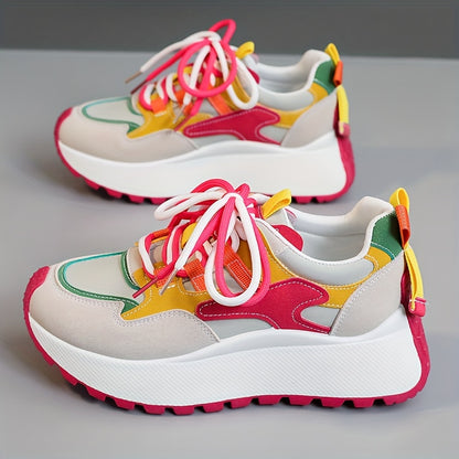 LYKU Women's 2024 Red Chunky Platform Lace-Up Dad Shoes - Low-Top  Sneakers with Thick PVC Sole, Breathable for height & Casual, Autumn Walking Shoes