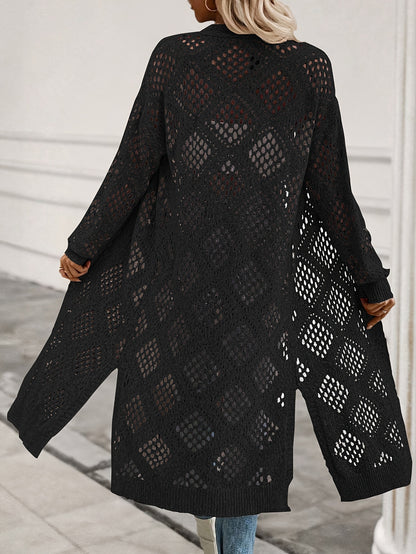 Women's Crochet Lace Off-Shoulder Long Kimono Cardigan for Spring/Summer Beachwear (Bikini Not Included)