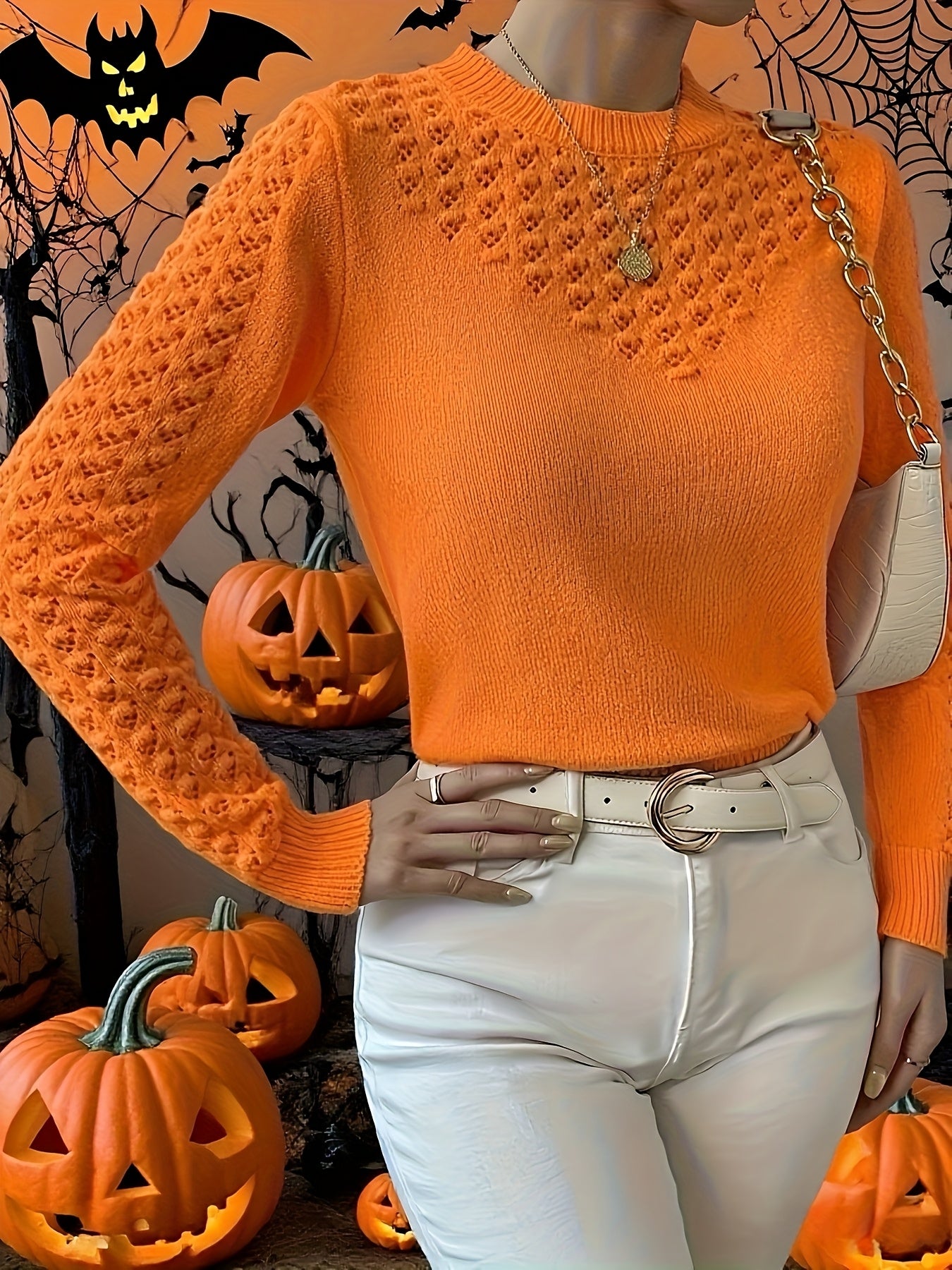 Women'S Light Sweater - Soft Round Neck Pullover with Geometric Pattern, Chic Office to Party Outfit, All-Season Everyday & Formal Wear, Elegant Women'S Sweater For Year-round Style, Ladies Sweaters, Casual Wear, Durable Construction, Stylish Top