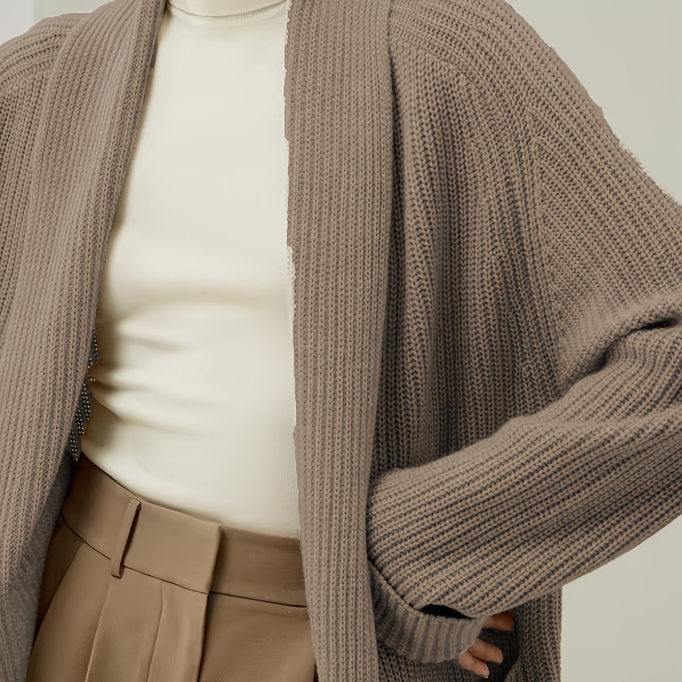Khaki Luxe Long Cardigan - Effortless Elegance