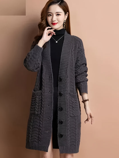 Women'S Button Coat with Pockets, V-Neck Cardigan, Basic Outerwear Top D041