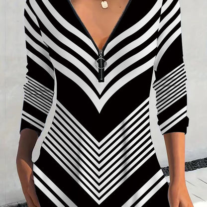 Elegant Striped V-Neck Women's Knit Top - Fall Essential