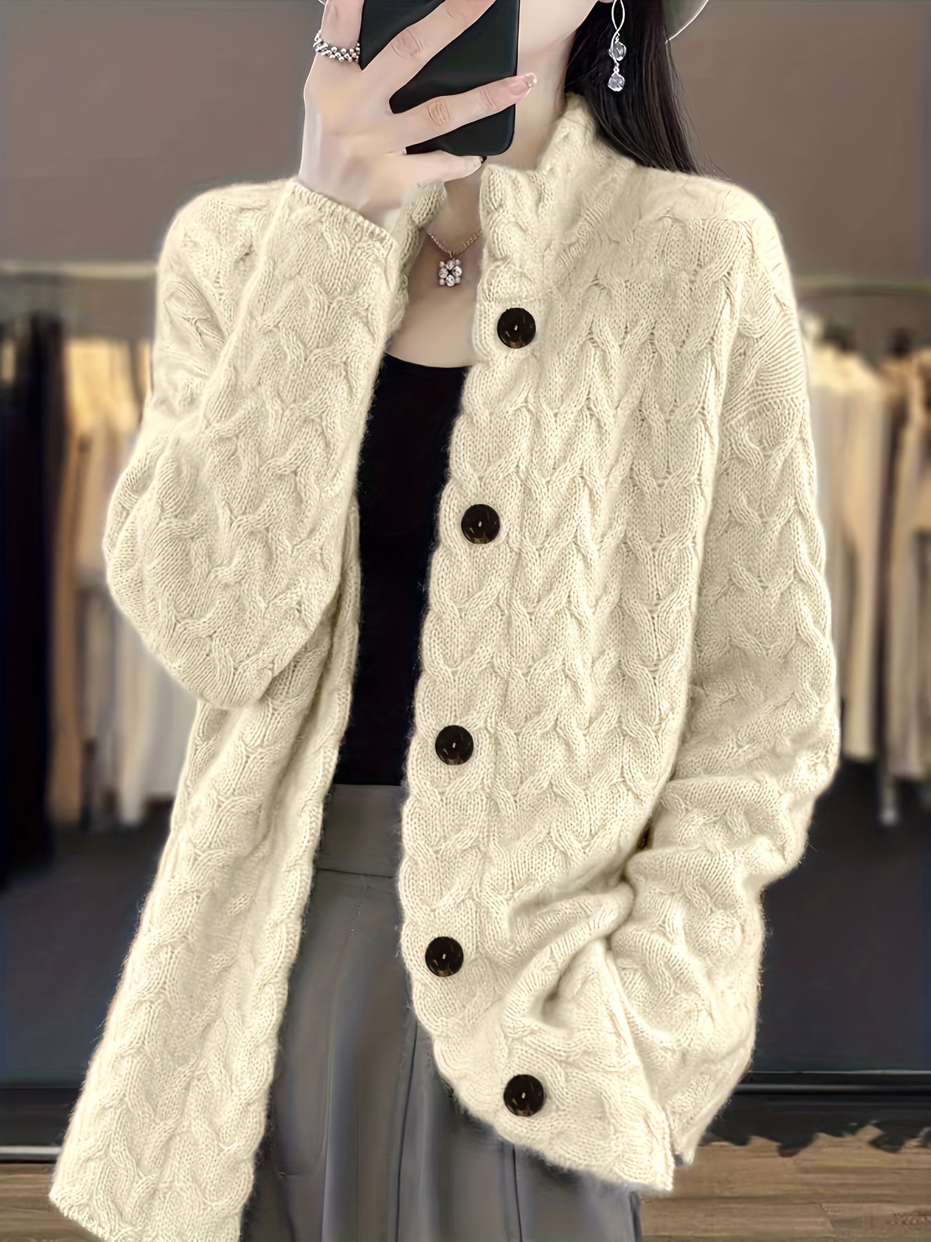Directional autumn and winter plus size Women's casual commuting warm small collar corrugated cardigan with buttons padded sweater coat.