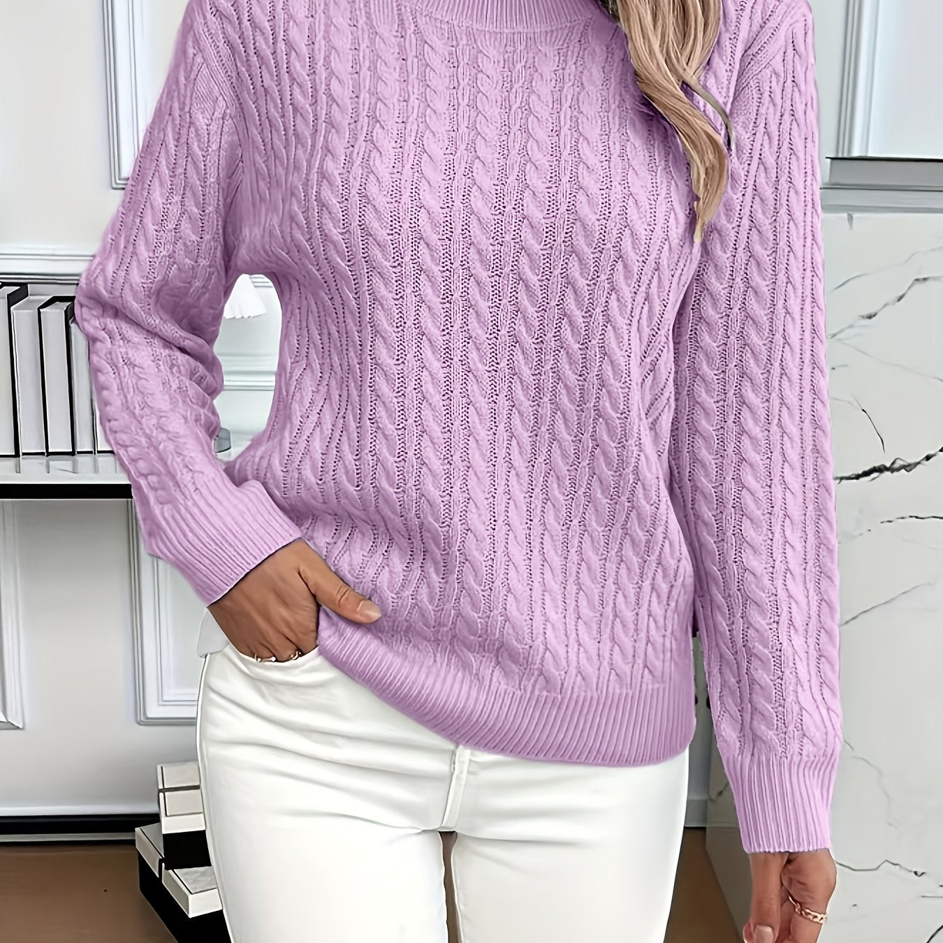 Elegant Women's Loose-Fit Ribbed Sweater - Spring/Autumn Essential