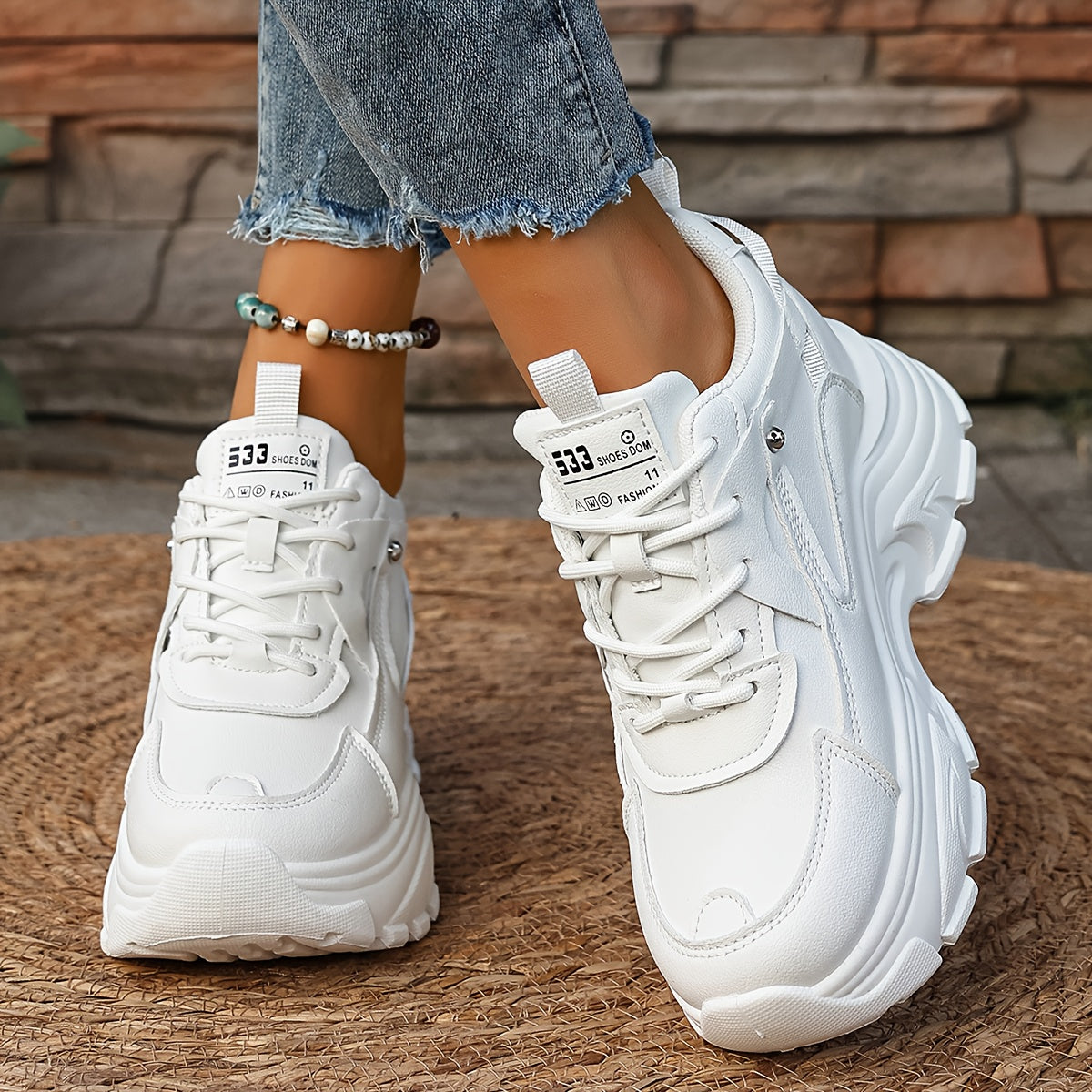 Women's Fashion All-White Platform Sneakers - Trendy Look, Stylish Design, Comfortable for All-Day Wear