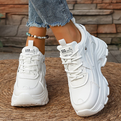 Women's Fashion All-White Platform Sneakers - Trendy Look, Stylish Design, Comfortable for All-Day Wear