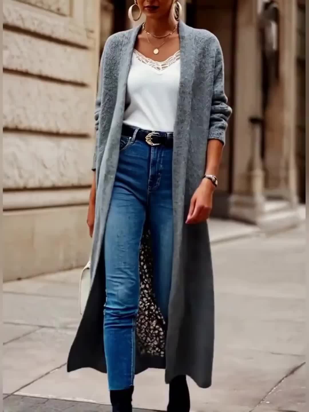 Women's Autumn Winter Warm Casual Fashion Slim Fit Long Knit Cardigan Coat for Daily Commute, Mature, Elegant, and Gentle Style - Middle East Special