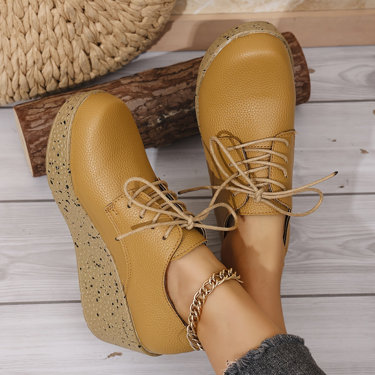 Spring And Autumn Stylish Casual Wedge Shoes with Comfortable Platform, Thick-Soled Lace-Up Sneakers for All Seasons.
