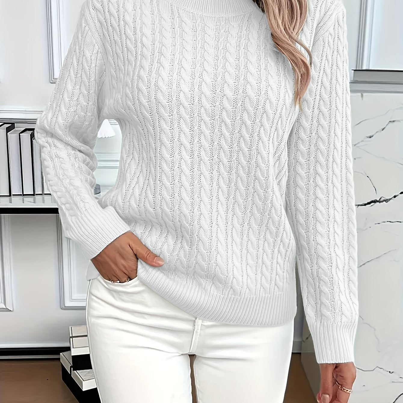 Elegant Women's Loose-Fit Ribbed Sweater - Spring/Autumn Essential