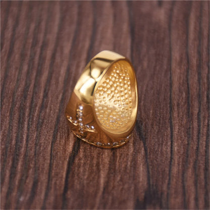 Hip Hop Iced Out Jesus Cross Ring Male Gold Color Stainless Steel Cubic Zirconia Christian Rings For Men Religious Jewelry Gift