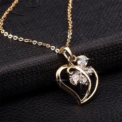 Punk Cute Small CZ Butterfly Heart Charm Pendant 45cm Female Gold Color Clavicle Necklace Chain For Women Fashion Jewelry Gift