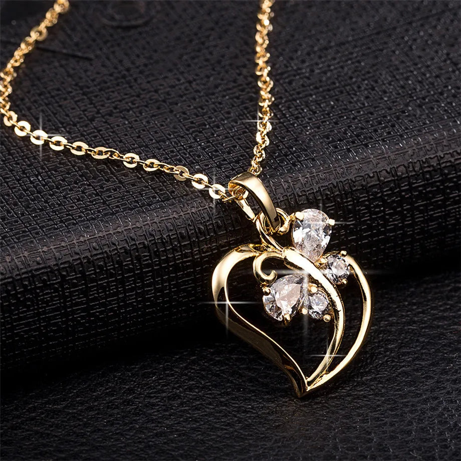 Elegant Gold Butterfly Heart Necklace - Fashion Jewelry
