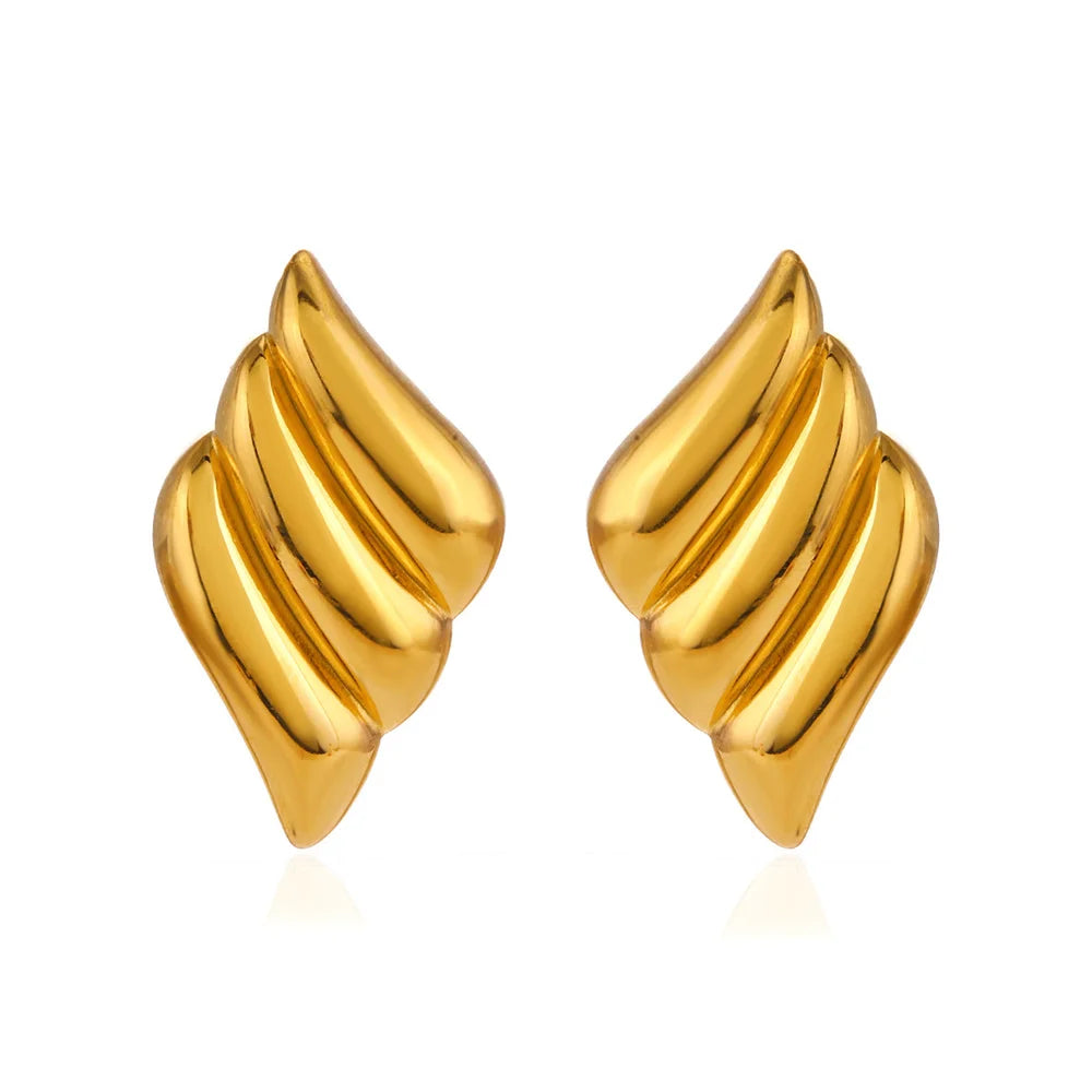Punk Fashion Big Feather Shape Stud Earrings Female Gold Color Stainless Steel Geometry Earrings for Women Jewelry Gift 2025