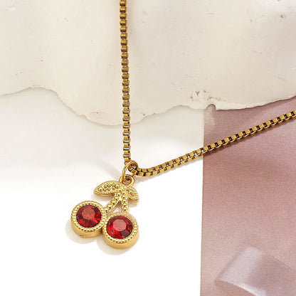 Stainless Steel Cherry Gold Color Pendant Necklace For Women Personality Fashion Necklace Wedding Jewelry Birthday Gifts