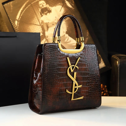 Elegant Crocodile Print Tote - Women's Luxury Handbag