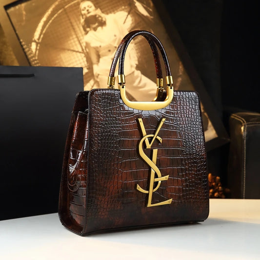 Elegant Crocodile Print Tote - Women's Luxury Handbag