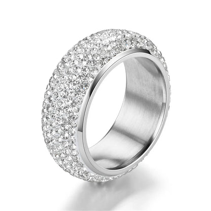 Hip Hop Iced Out Bling Arc Circle Ring Gold Silver Color Stainless Steel Cubic Zirconia Wedding Rings For Women Men Jewelry Gift