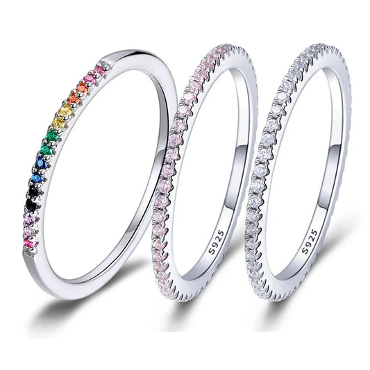 BAMOER 925 Sterling Silver Full pave CZ Simulated Diamond Stackable Ring, Women Gold Plated Engagement Wedding Eternity Bands