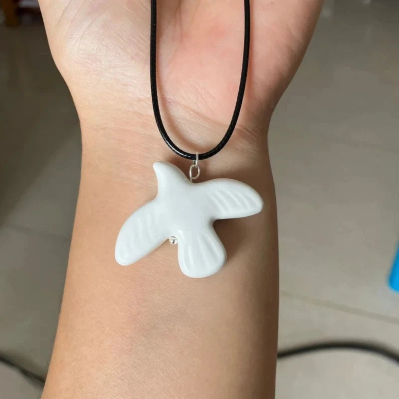 Fashion White Peace Dove Pendant Necklace Earrings for Women Vintage Metal Geometric Round Ear Hoop Jewelry Gift
