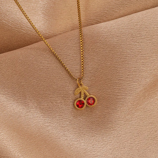 Stainless Steel Cherry Gold Color Pendant Necklace For Women Personality Fashion Necklace Wedding Jewelry Birthday Gifts