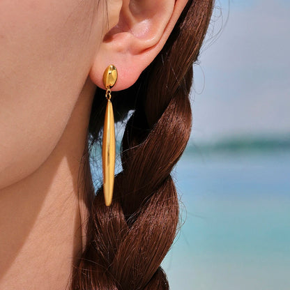 Niche Line Unique Pendant Stainless Steel Long Earrings For Women Waterproof Gold Plated OL Luxury Ear Stud Daily Jewelry