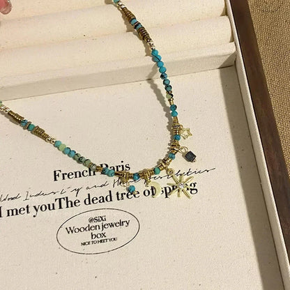 Vintage Bohemian Style Stone Beads Necklace for Women Charm Mang Star Pendant Stacked Clavicle Chain Fashion Jewelry Gifts