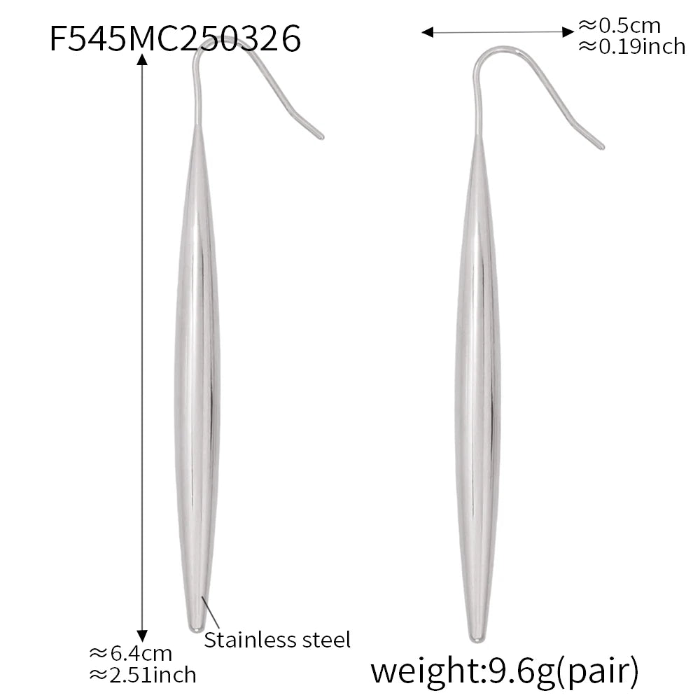 Niche Line Unique Pendant Stainless Steel Long Earrings For Women Waterproof Gold Plated OL Luxury Ear Stud Daily Jewelry