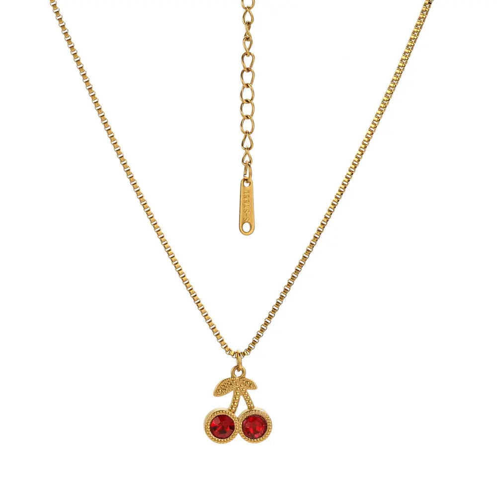 Stainless Steel Cherry Gold Color Pendant Necklace For Women Personality Fashion Necklace Wedding Jewelry Birthday Gifts