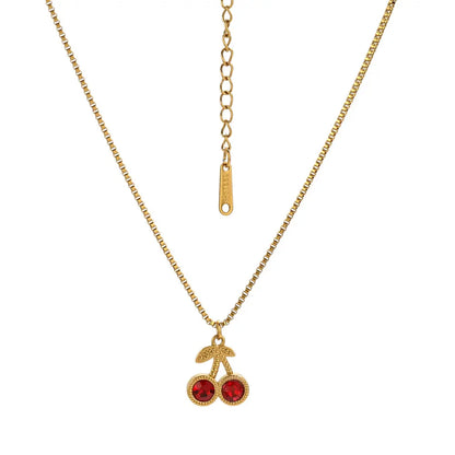 Stainless Steel Cherry Gold Color Pendant Necklace For Women Personality Fashion Necklace Wedding Jewelry Birthday Gifts