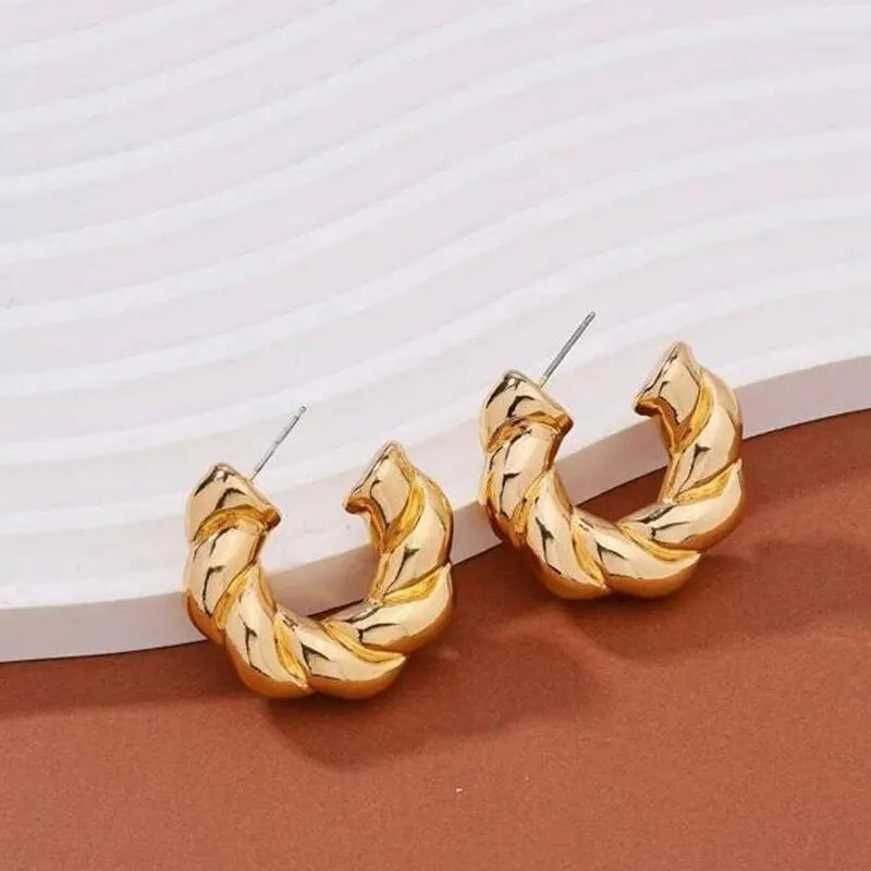Elegant Crystal Hoop Earrings - Twisted Metal Design
