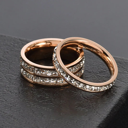 New 2024 Elegant Luxury Stainless Steel Zircon Jewelry Engagement Promise Ring Women'S Accessories Wholesale