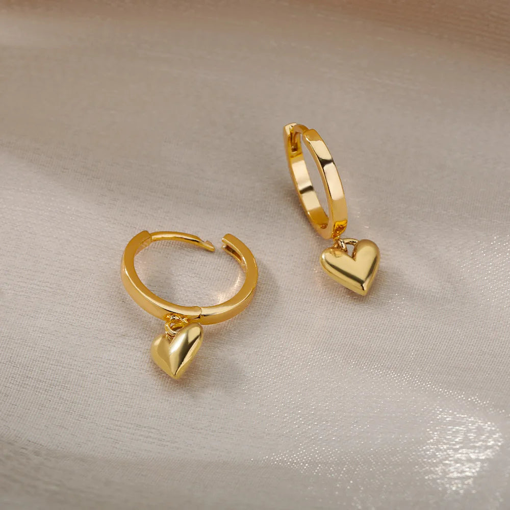 Stainless Steel Heart Earrings For Women Vintage Gold Color Heart Drop Earring Wedding Valentine Jewelry Gift Free Shipping