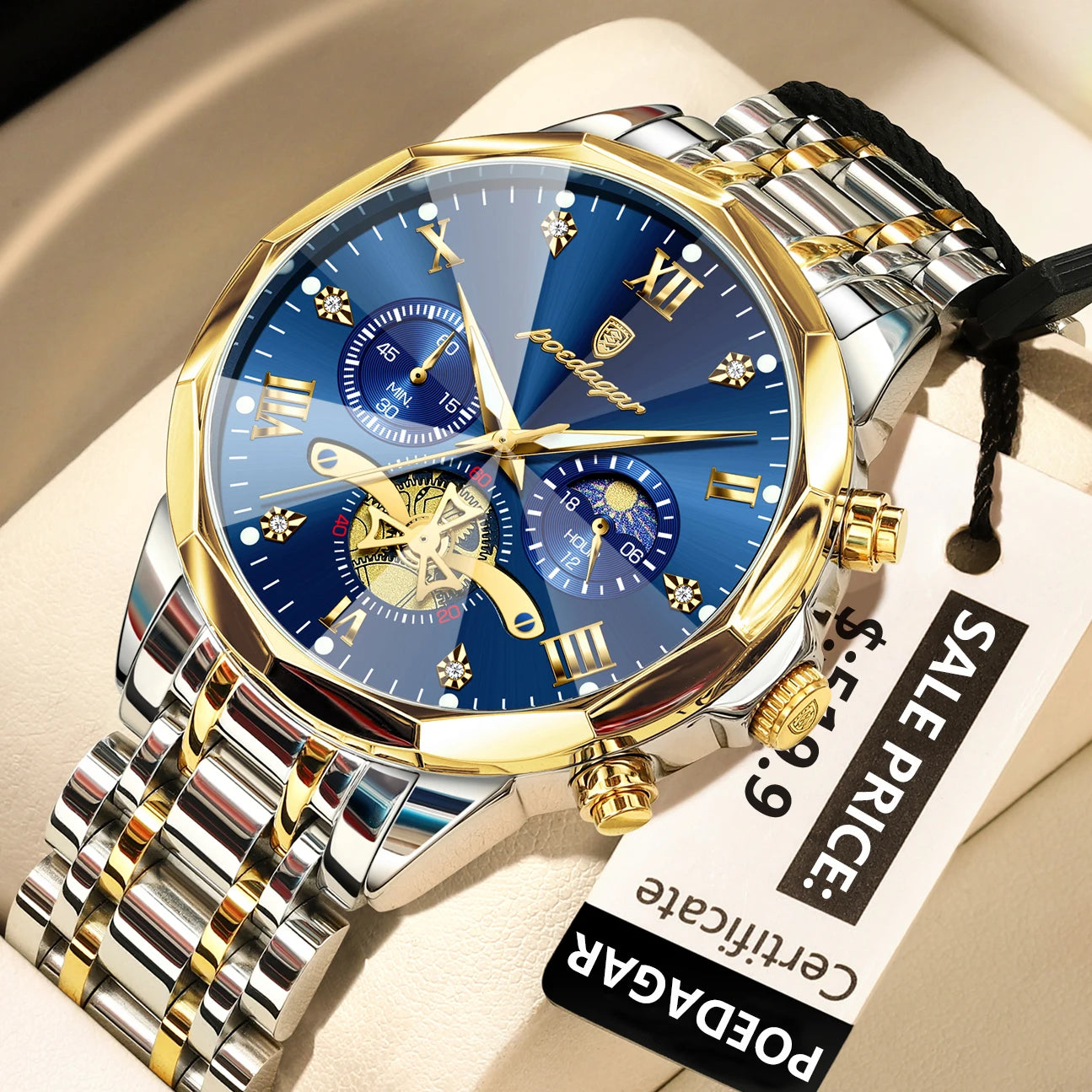 POEDAGAR Elegance Men's Luminous Chronograph Watch