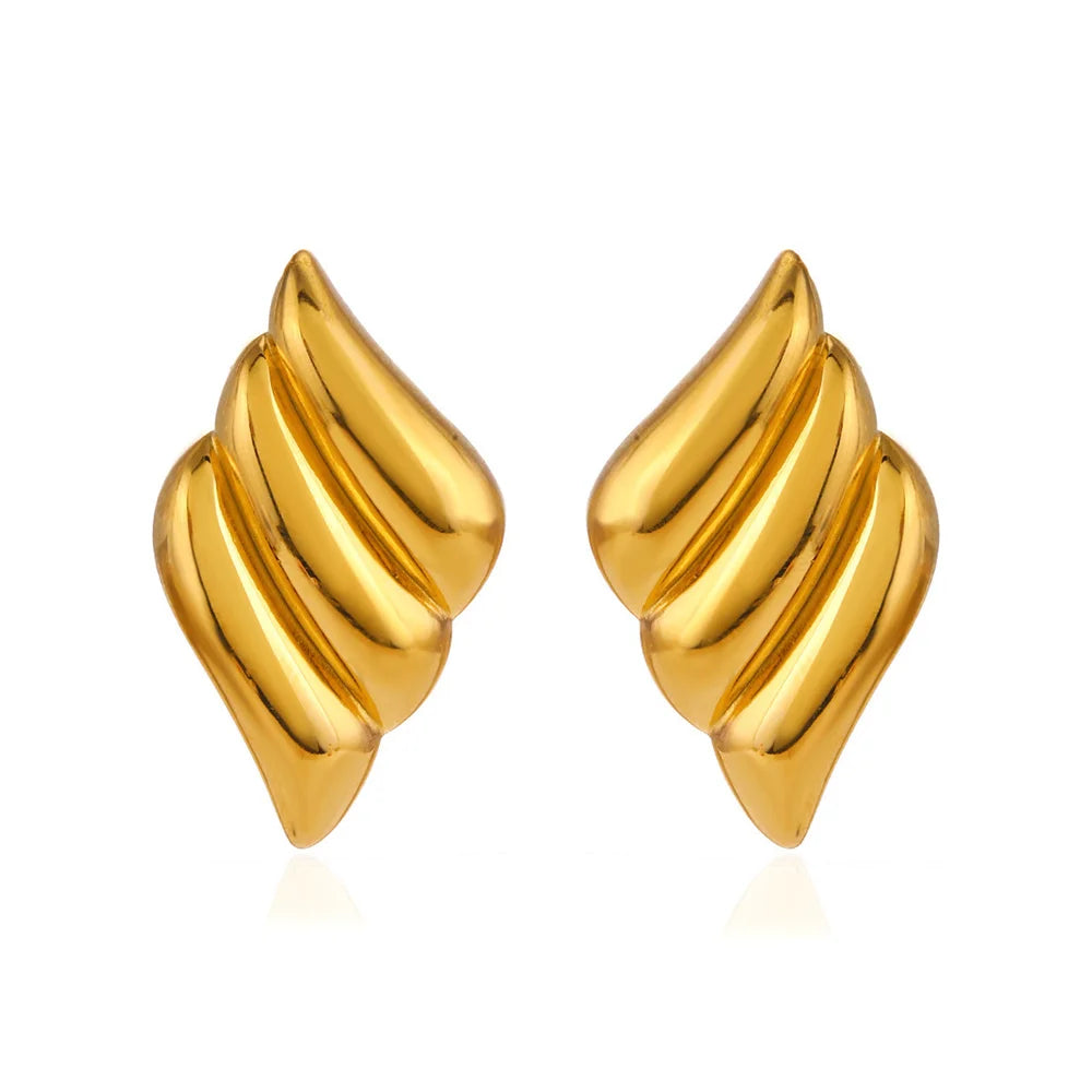 Gold Feather Punk Stud Earrings for Women